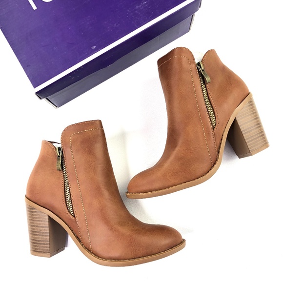 TOP Moda Shoes - Top Moda | Vegan Leather Brown Zip Up Bootie